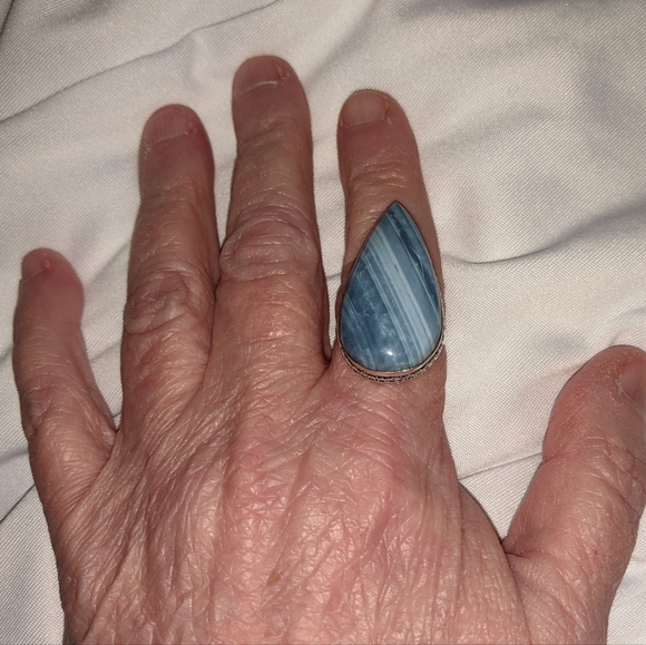 Owhyee Blue Opal Gemstone 925 Sterling Silver Handmade Ring - Picture 5 of 6